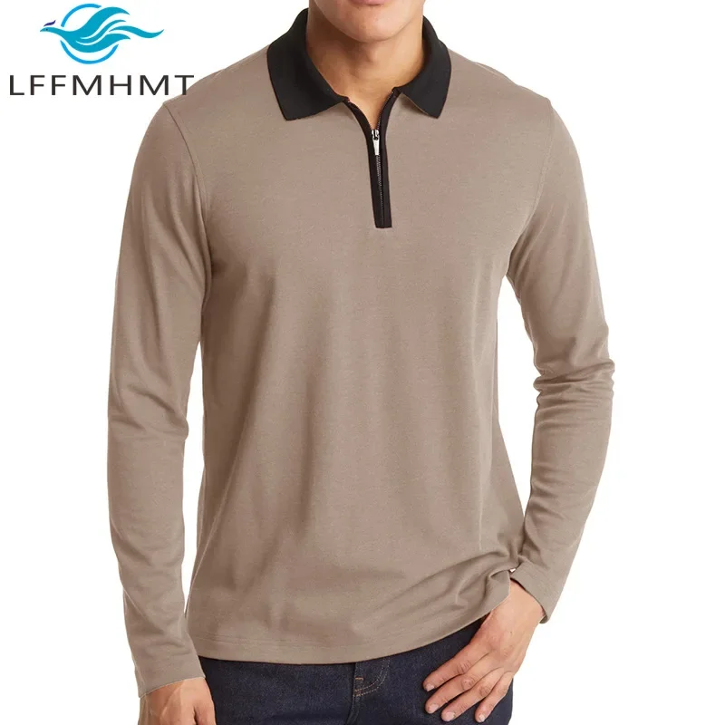 Winter Fall Fashion America Style Men's Casual Polo Shirts High Quality Comfortable Soft Contrast Color Long Sleeve T-Shirt Male