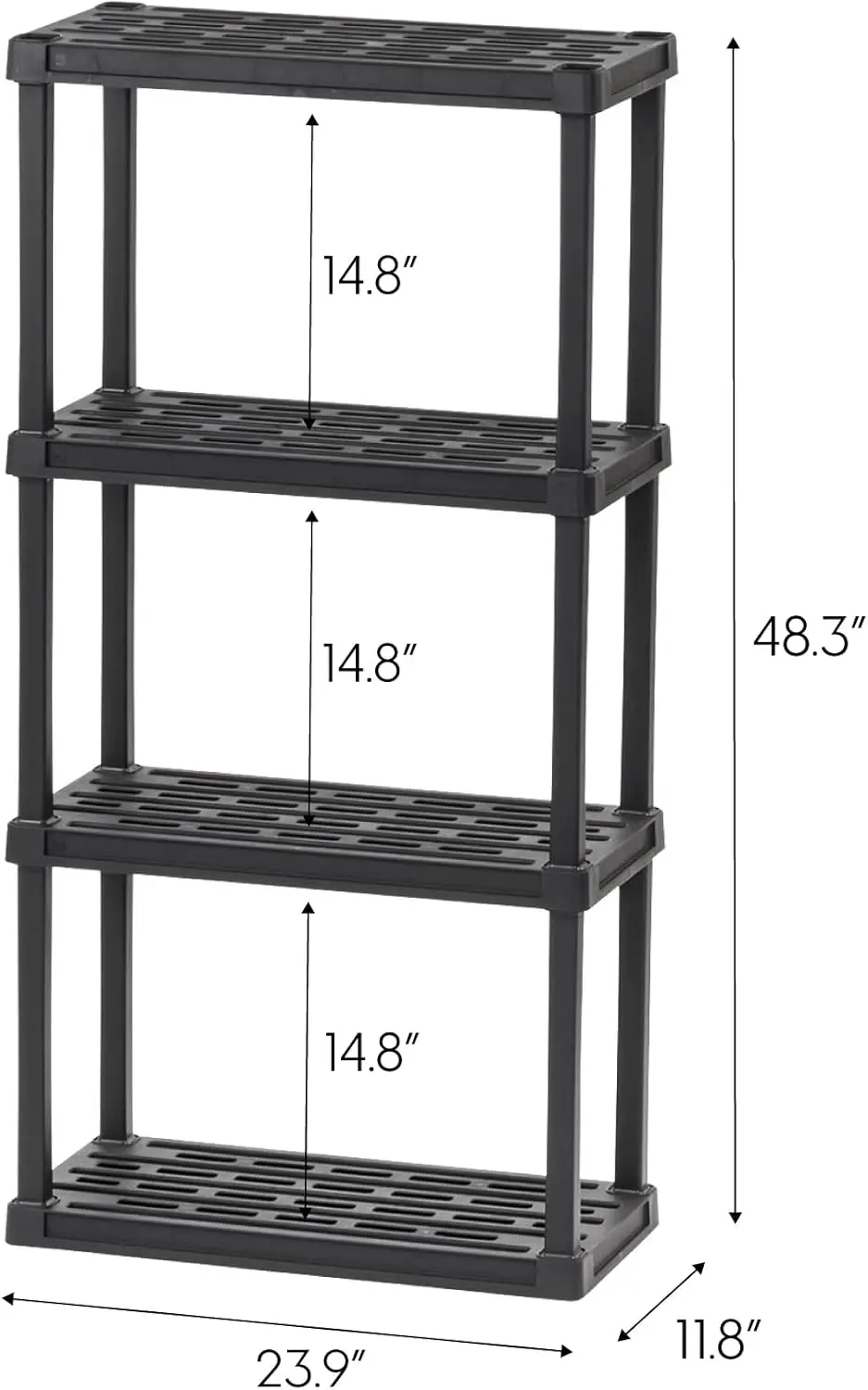 

4-Shelf Light Duty Plastic Storage Shelves, 200lb Capacity, 48"H x 24"W x 12"D, Modular Shelving Unit Storage Organizer·New