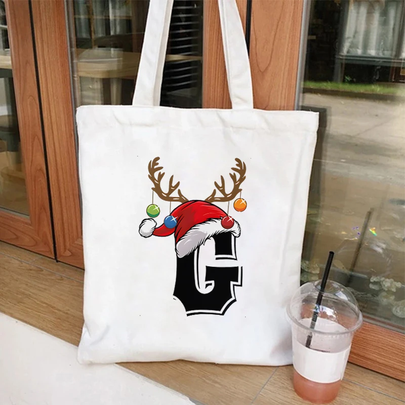 حقيبة كتف الموضة المرأة خمر حمل الحقائب A-Z 26 الأبجدية عيد الميلاد حفلة طباعة أكياس التسوق عيد الميلاد موضوع حقائب اليد النسائية