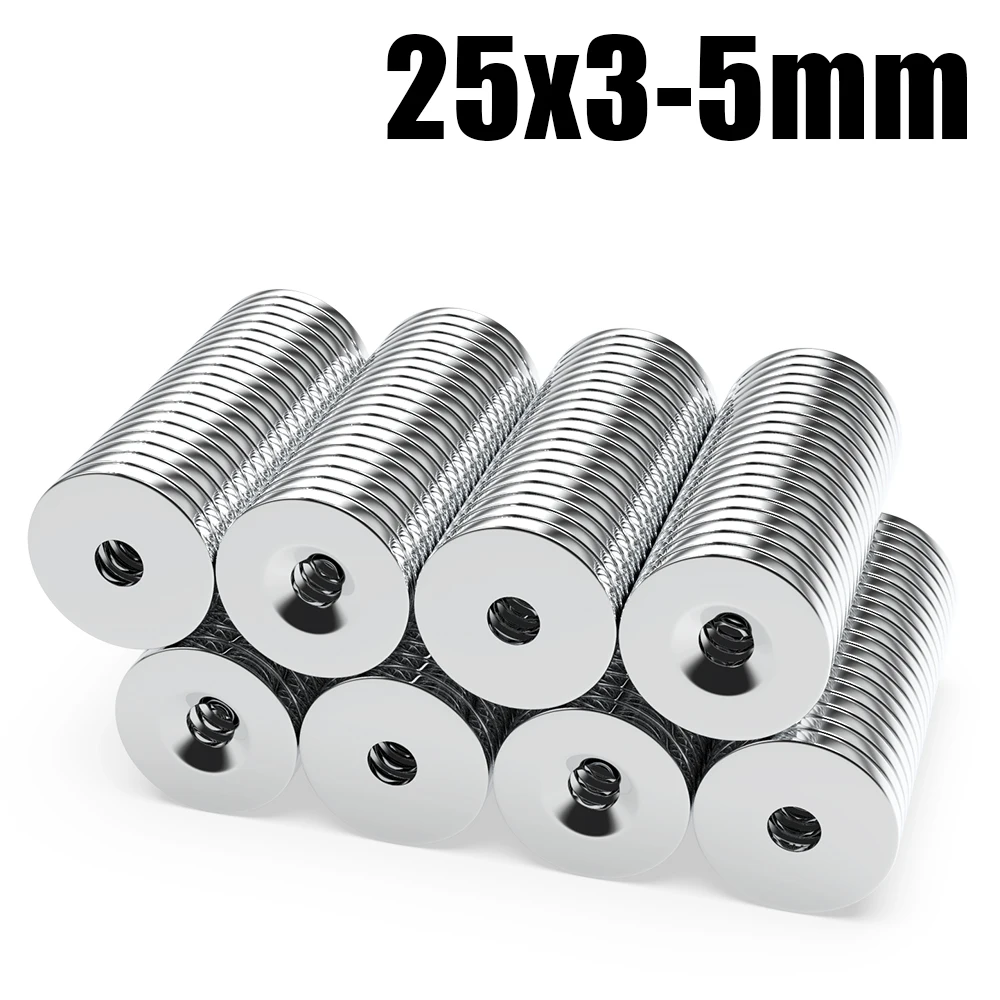 5/10 Pcs 25x3-5 Neodymium Magnet 25mm X 3mm Hole 5mm NdFeB N35 Round Permanent Magnetic Imanes Refrigerator Magnets