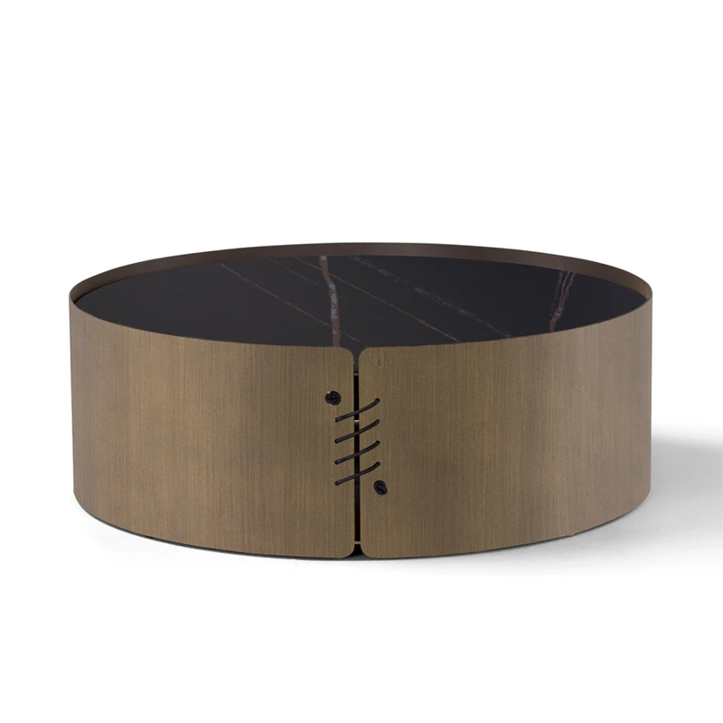 

High Quality Modern Light Luxury Living Room Furniture Side Table Marble Top Stainless Steel Frame Round Coffee Table Set
