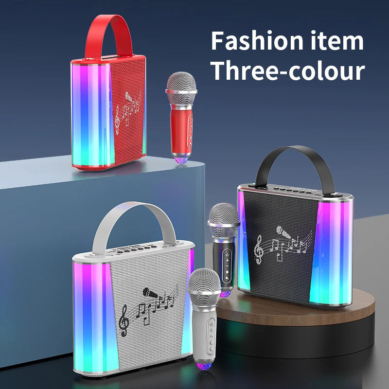 Altavoz Boombox con luz colorida, subwoofer para Fiesta de Karaoke al aire libre, altavoces BT con micrófono, altavoz bluetooth para Karaoke, micrófono Dual