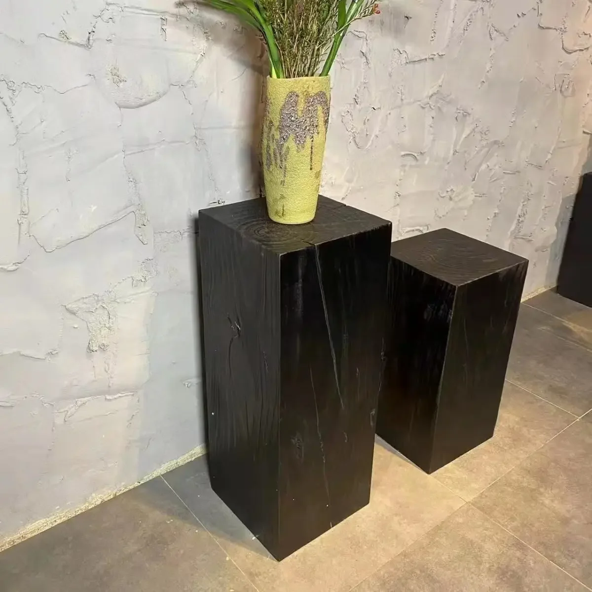 Carbonized wooden pier, black wooden pier, stool, tree stump, carbonized wooden block, original wood creativity, square wooden p