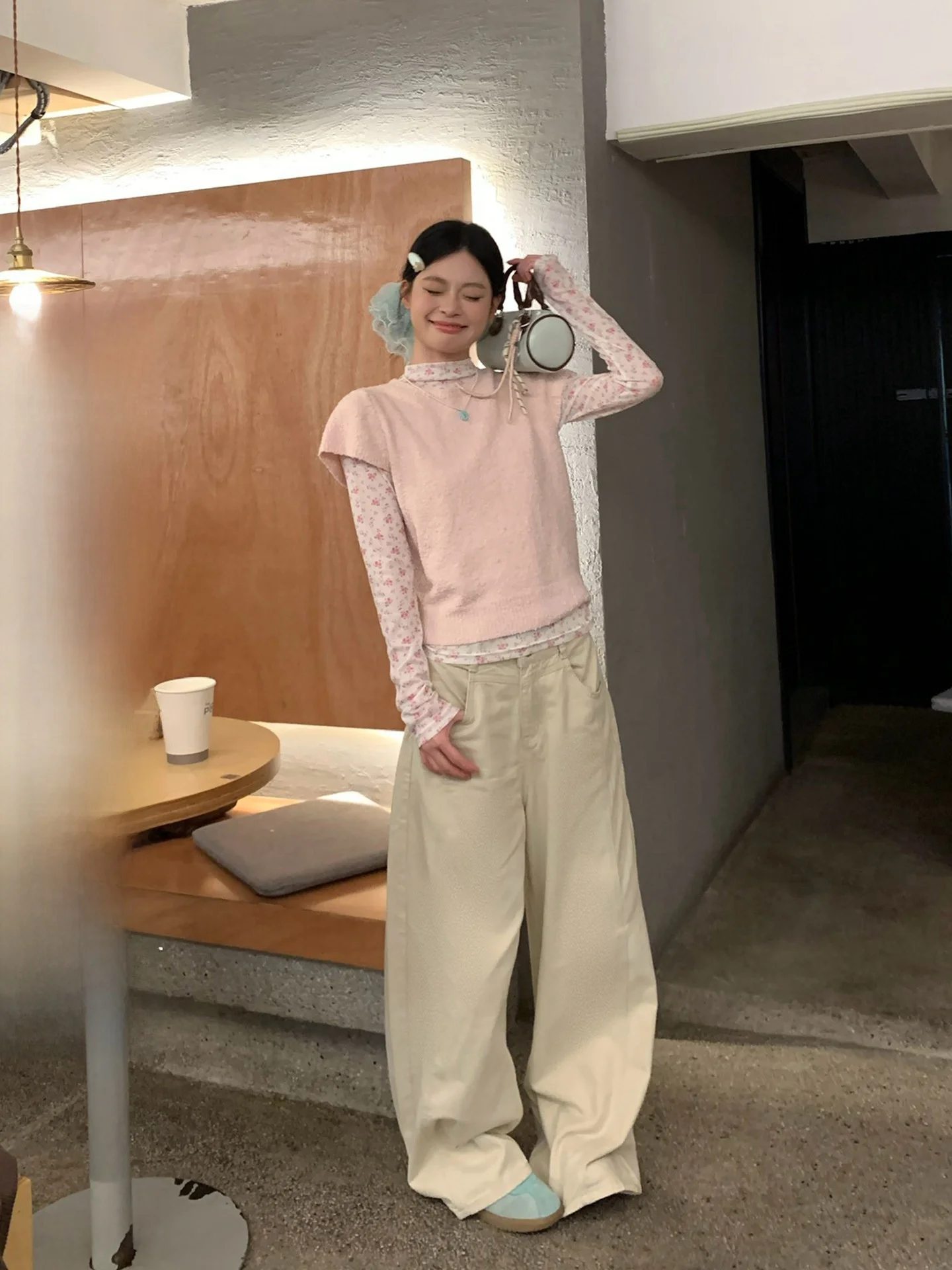 

Весенние женские повседневные брюки с высокой талией, прямые широкие штанины, цвет хаки, из хлопка, с дизайнерским акцентом, удобные, свободного кроя