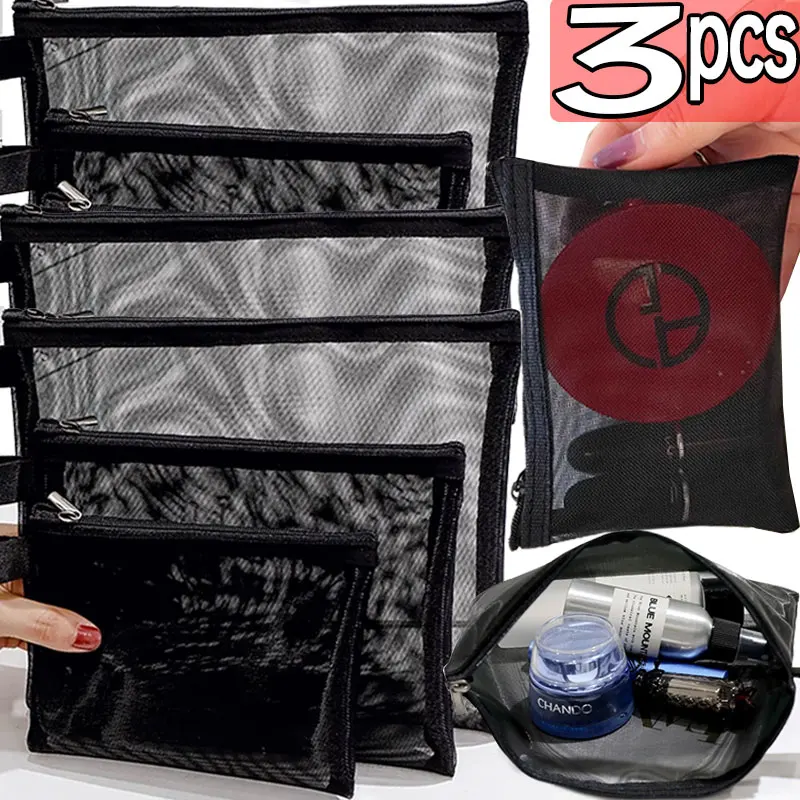 

1/3 шт., сетчатые прозрачные косметички, маленькая большая черная косметичка, портативный дорожный органайзер для туалетных принадлежностей, чехол для хранения помады