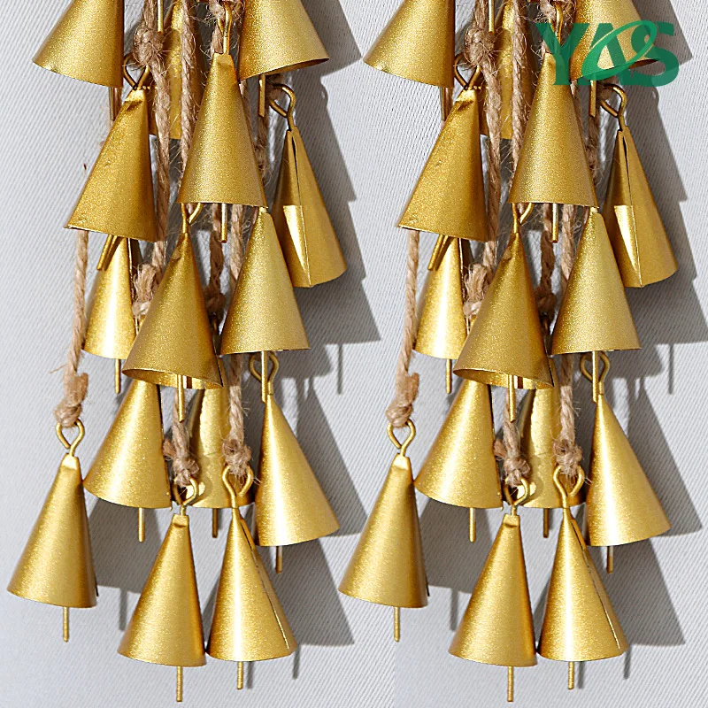 2PCS Cone Shape Clear Ring Sound Firm Welding Rope Iron Bell Rustic Style Hanging Decoration For Christmas Party Scene Layout