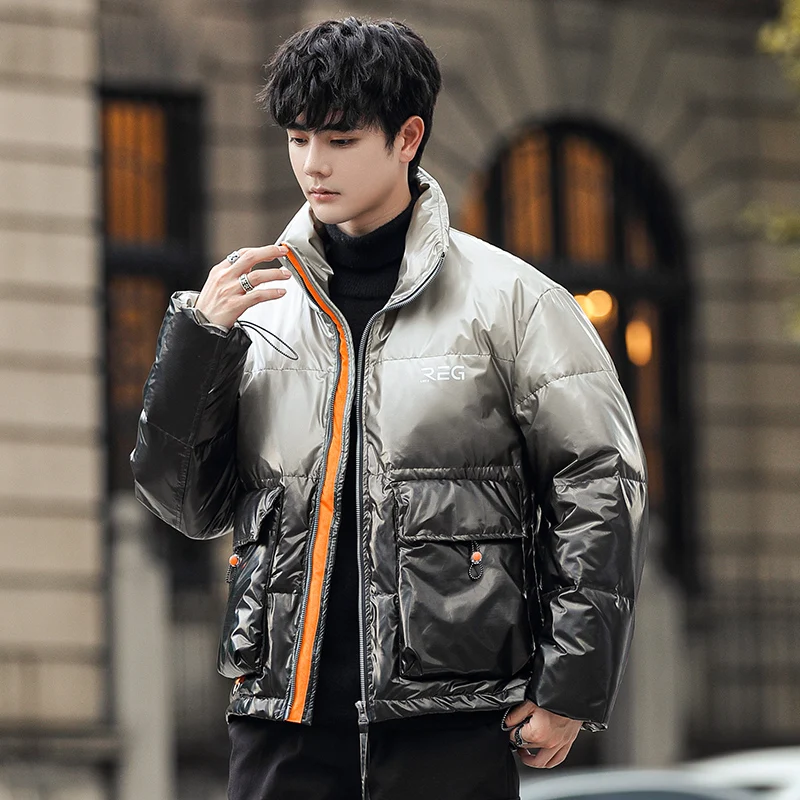 Fashion 2024 Winter Men's Casual Bright Duck Down Jackets Youth Outwear Waterproof Windproof Short Style Top Padded Puffer Coats