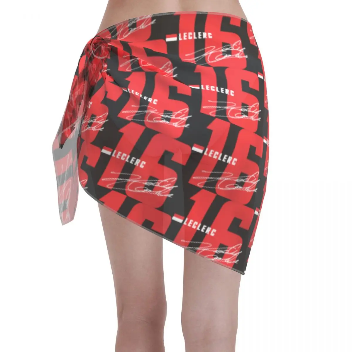 Benutzerdefinierte Charles Leclerc 16-Signatur-Zahlen-Badeanzug-Vertuschungen, bedruckte kurze Sarongs, Bikini-Wickel, transparente Sarong-Vertuschungen, Strand-Wickel