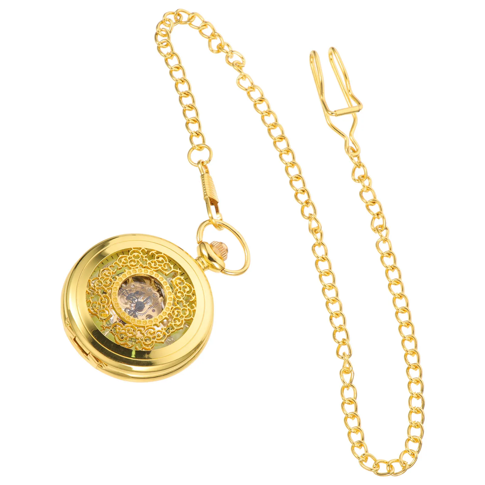 Mechanical Hand Wind Pocket Half Hunter Dial Steampunk Retro Gold Alloy Case Scratch Resistant Mineral Glass