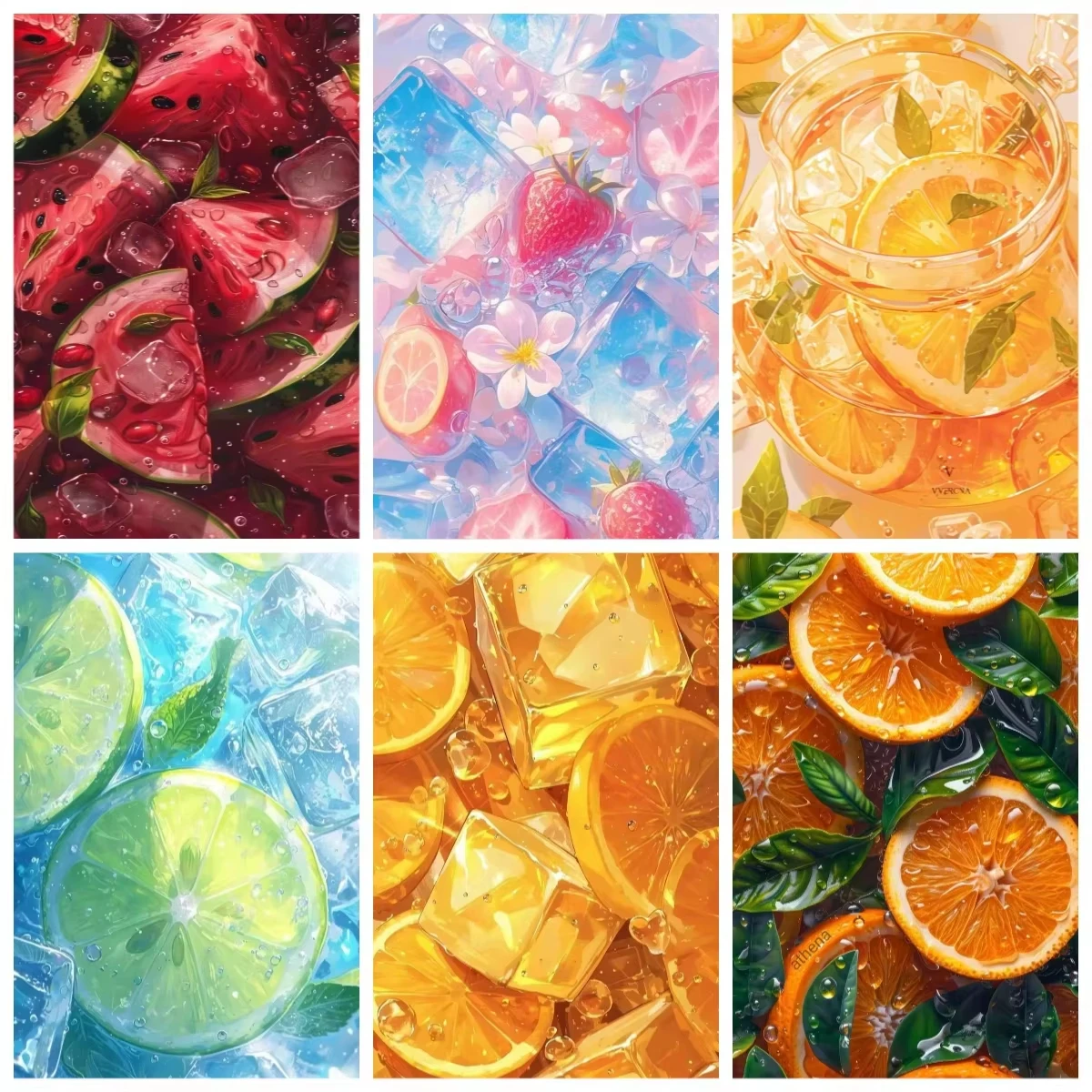 5D DIY Diamond Painting Kit Summer Fruits Ice Cubes Still Life Art Full Drill Rhinestone Mosaic Wall Decor Craft Kit Home Gift