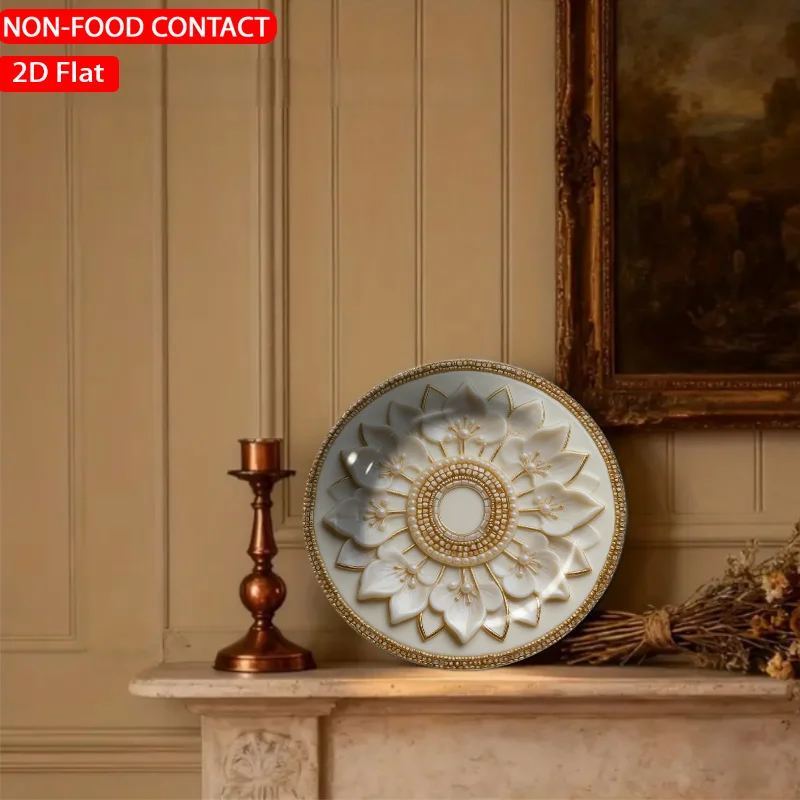 1pc Retro Floral Ceramic Plate - Cream Suitable for Home Desk Decor, Non-Food Contact Ornament, Elegant Tableware for Living