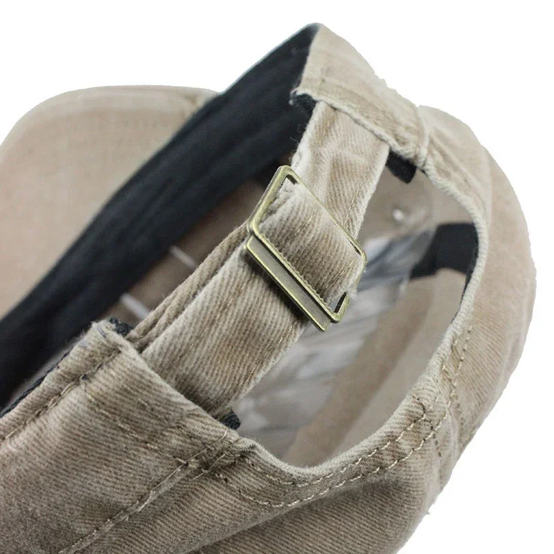 Herren-Militärhut aus gewaschener Baumwolle mit flachem Oberteil, für Frühling, Sommer und Herbst, atmungsaktive Mesh-Schirmmütze, Sonnenschutz für den Außenbereich, lässiger Armeehut – Detail 9