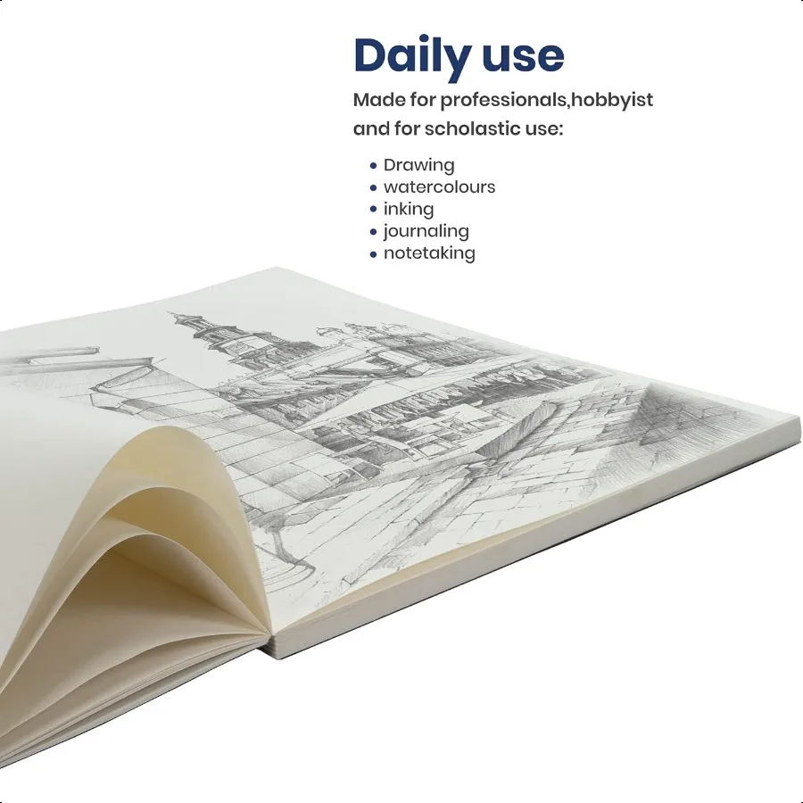 دفتر رسم LayFlat مقاس 8.27 × 11 بوصة دفتر ملاحظات أسود فارغ 64 ورقة سميكة 100 جرام لكل متر مربع للرسم والرسم والمجلات