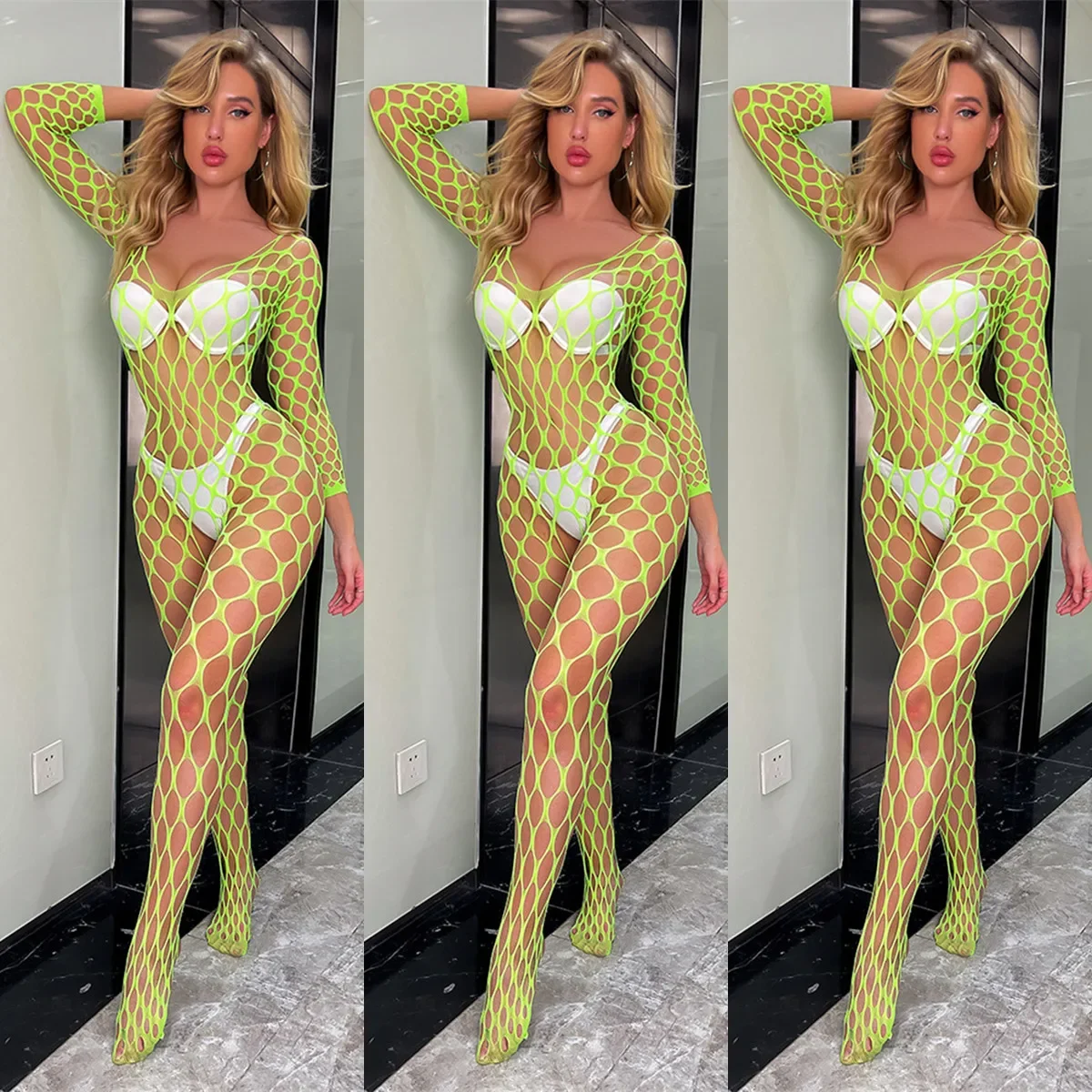 2023 Nuova Lingerie sexy in pizzo Trasparente Calze per il corpo da donna Biforcazione libera Orecchie Lingerie sexy Tuta a rete Bodystocking