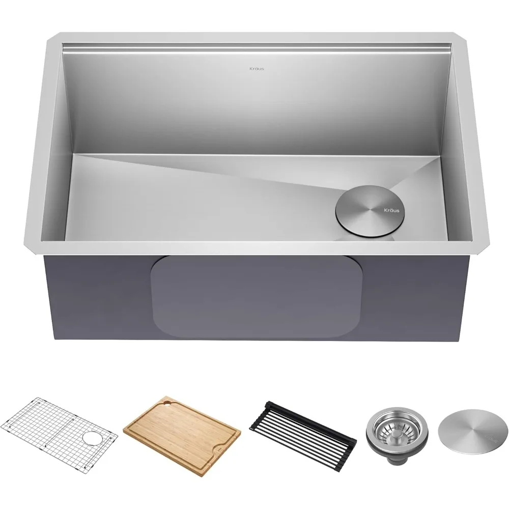 

KRAUS KWU110-27 Kore Workstation 27-inch Undermount 16 Gauge Single Bowl Stainless Steel Kitchen Sink with Integrated Ledge