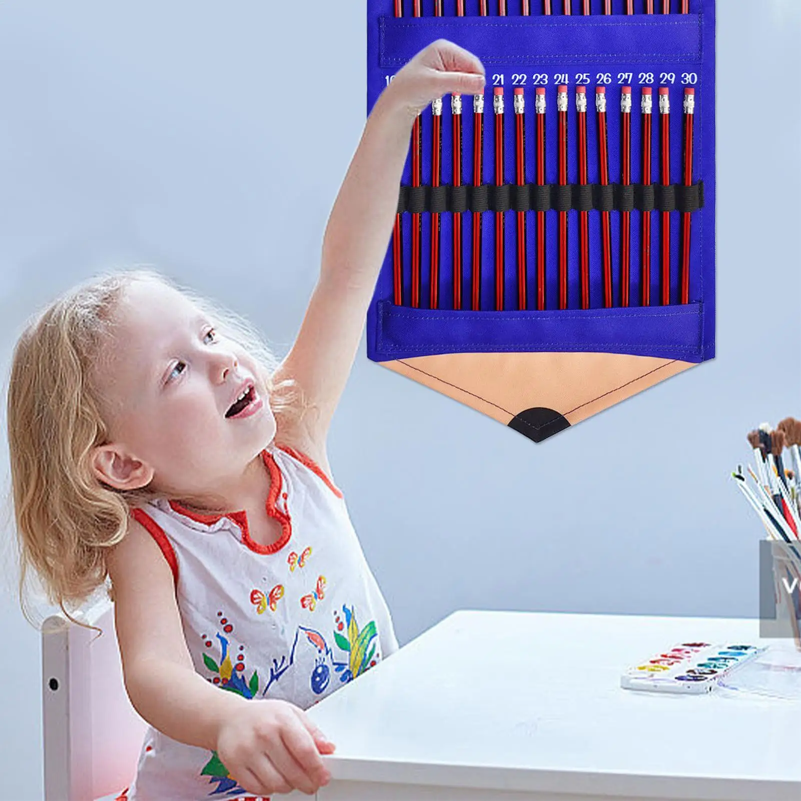 Pencil Pocket Chart 30-Slot Funny Storage Parking Dispenser Wall Pencil Holder Classroom Decor For Home Office Preschool School