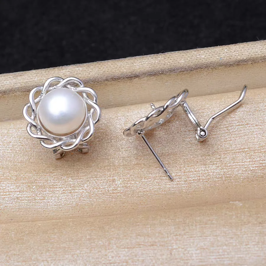 925 silver jewelry pearl Fried Dough Twists earrings 10-11 bread bead base bird's nest earring clasp DIY accessory holder