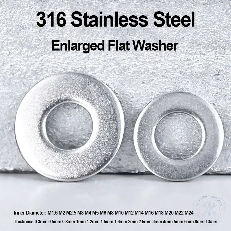 M1.6 M2 M2.5 M3 M4 M5-M24 316 Stainless Steel Enlarged Thickened Ultra Thin Round Flat Washer Metal Gasket Shim For Screw Bolt