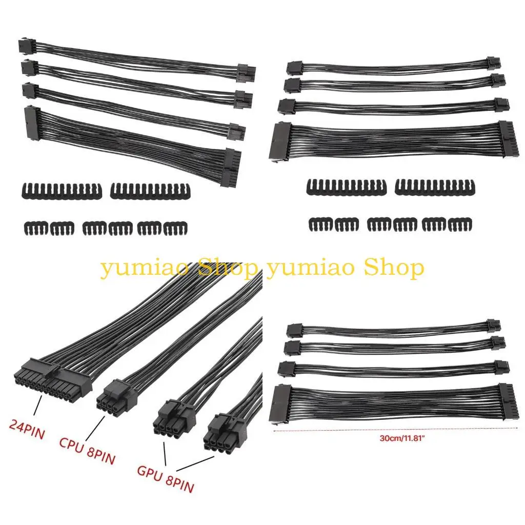 587B Mainboard Power Supply Extension Cable 24Pin GPU 8Pin PCIE 6+2Pin CPU 8Pin 18AWG Power Cord Comb Holder