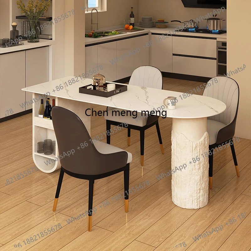 

Semi-circular slate island dining table integrated home light luxury small apartment high-end design table