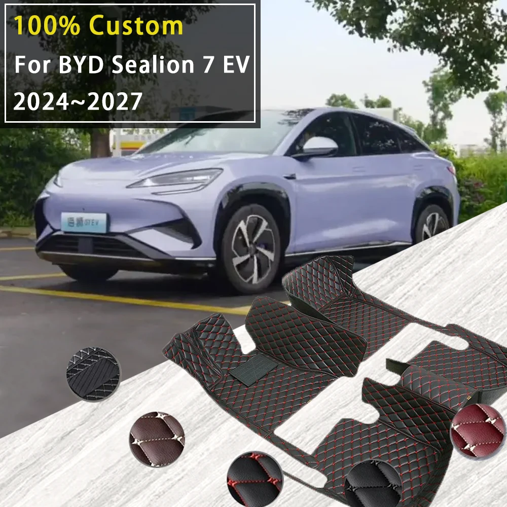 

Car Floor Mats For BYD Sealion 7 07 EV 2024 2025 2026 2027 Leather Luxury Rugs Carpet Full Set Auto Interior Part Accessories