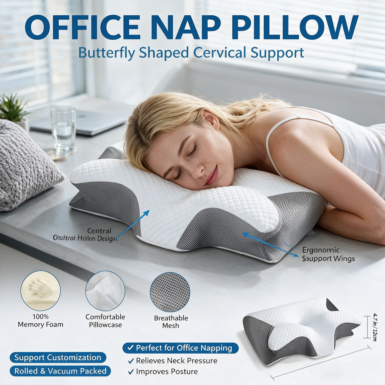 Orthopedic Contour Neck Support Memory Foam Pillow with Breathable Mesh Cover Ergonomic Sleep Pillow for Comfortable Rest