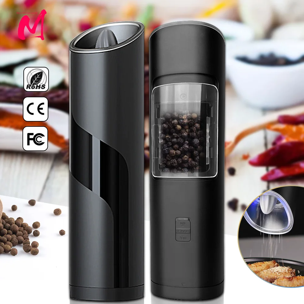 Electric Salt or Pepper Grinder, Battery Operated Gravity Pepper Grinder with Light Switch Button, Automatic Pepper Mill