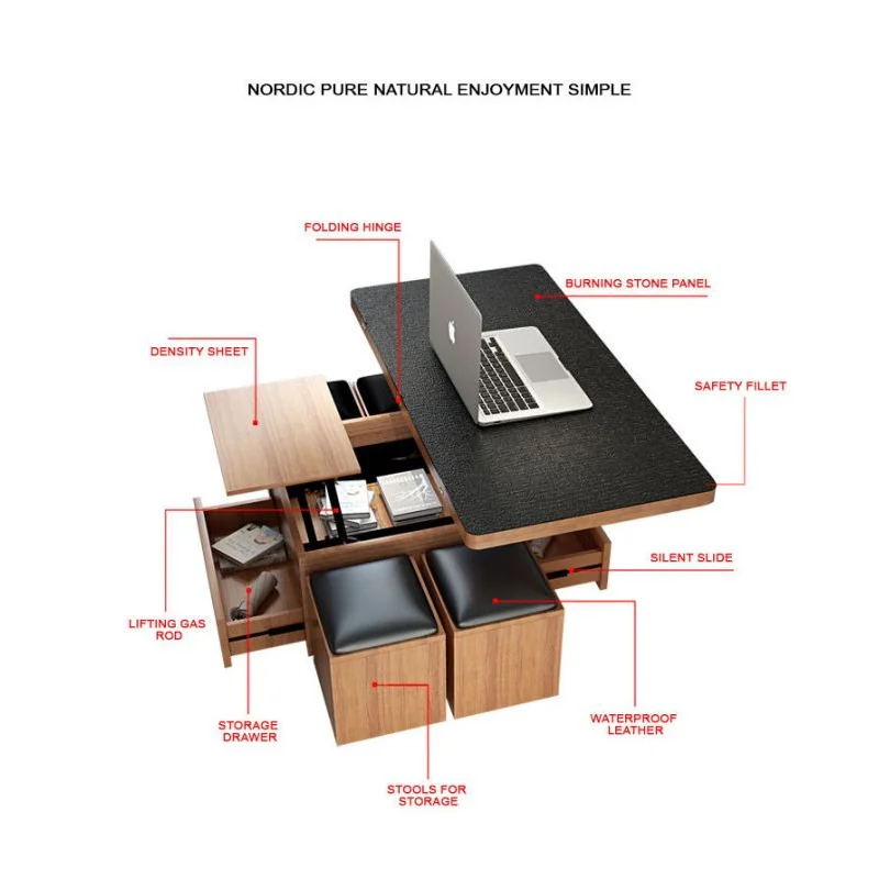custom.Adjustable Dinning Table Set Height Lifting Table Multifunctional Table
