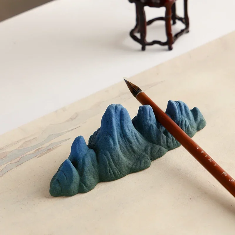 Chinese Landscape Painting Pen Holder Ceramic Calligraphy Writing Brush Shelf Multifunctional Beginner Stand Desktop Decoration