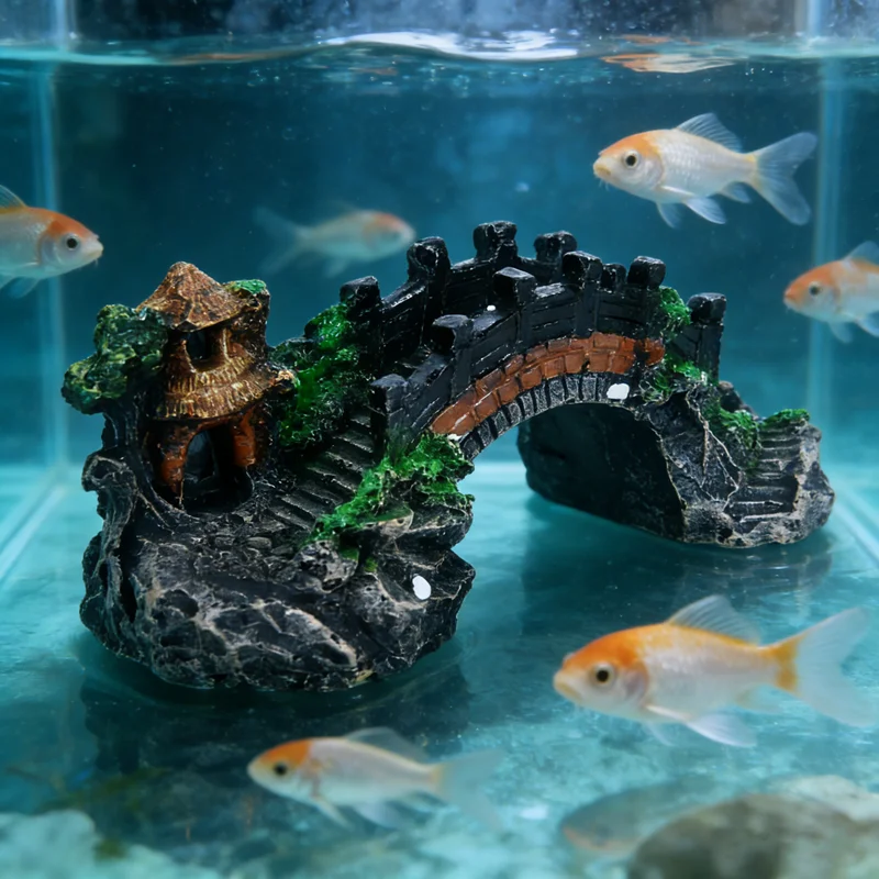 Aquarium Künstliche Brücken-Ornamente Harz-Fischbecken Künstliche Landschaftsgestaltung Felsbrücken-Dekorationen Aquarium-Dekor-Zubehör