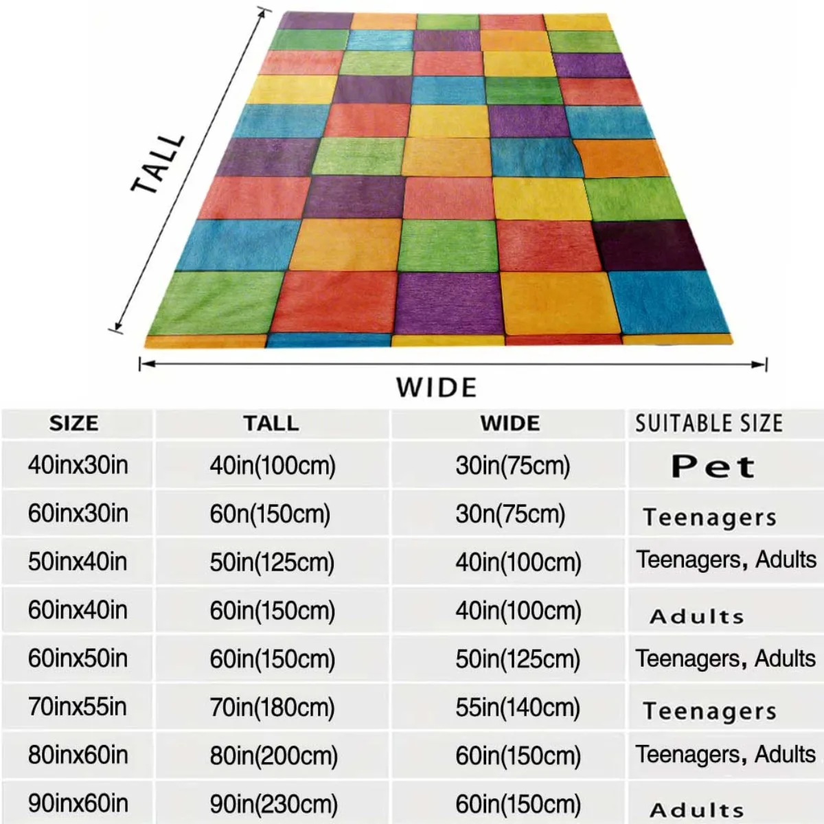 Multi Color Rainbow Patchwork Blanket Throw Fleece Plush Knit Geometric Square Grid Cozy Living Room Couch Decor Xmas Gift