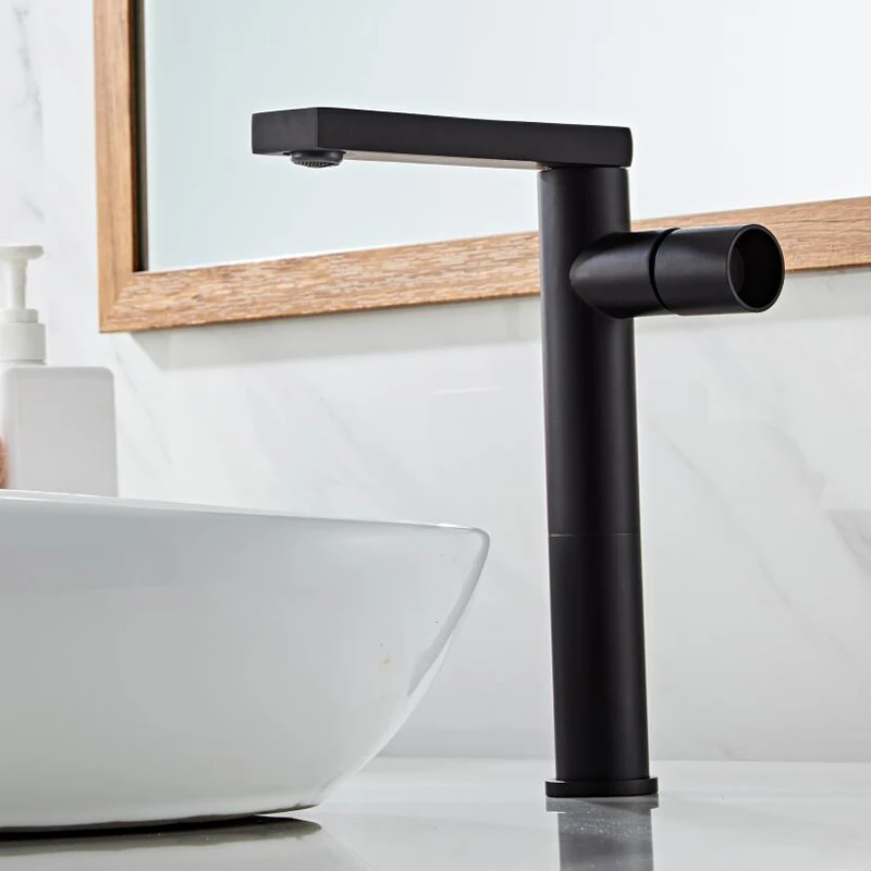 Black Polished Deck Mount Bathroom Sink Faucet Basin Mixer Tap Single Hole Single Handle Modern Hot & Cold Water Faucet