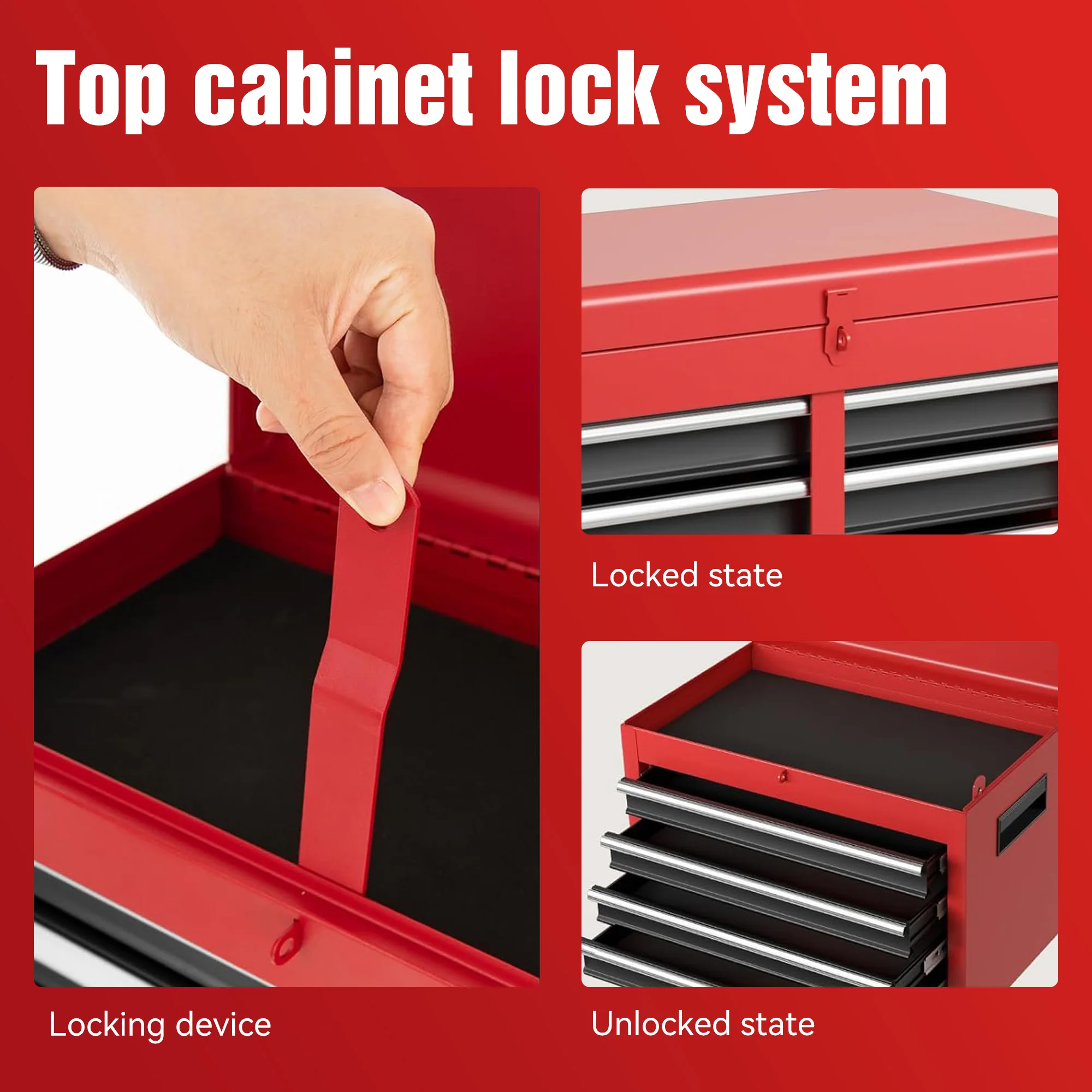 Tool Chest, 5-Drawer Rolling Tool Storage Cabinet with Detachable Top Tool Box, Liner, Universal Lockable Wheels, Adjustable She