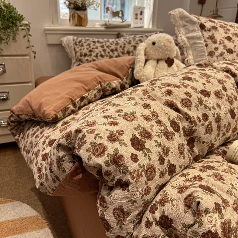 1pc Floral Style Duvet Cover for Home with Lace Soft Quilt Cover Comfortable bettwäsche Single/Queen/King Comforter Cover 이불커버