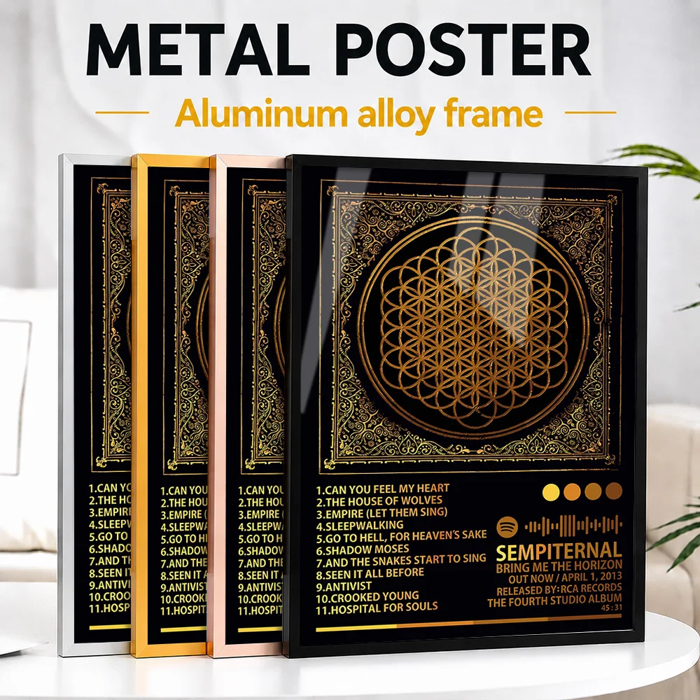 Bring Me The Horizon - Sempiternal Album Framed Metal Print Personalized Photo Colorful Soundwave Style Wall Art For Music Room