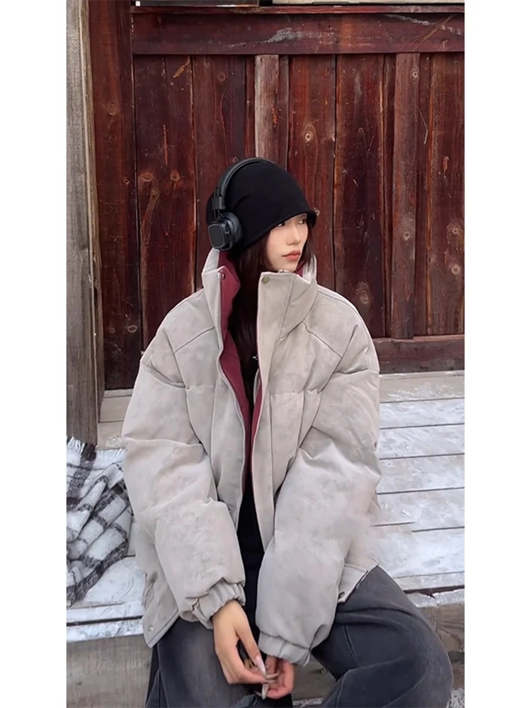 

Thiened American Dyed Leather Cotton Jaet Men's Winter Warm Stand Collar Tee-proof Bread Sle Zipper Closure Long S...