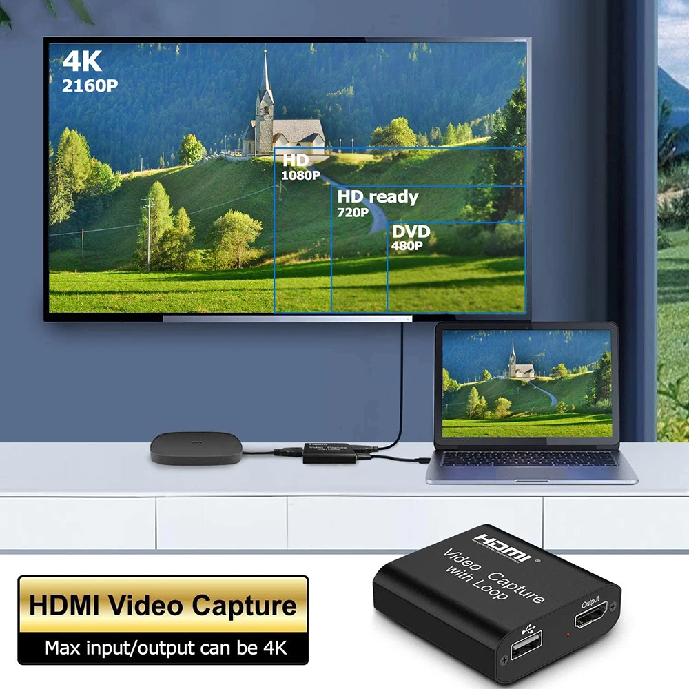 4K HDMI Video Capture Card, USB 2.0 Game Capture Card 1080P Capture Adapter For Streaming, Teaching, Video Conference Or Live