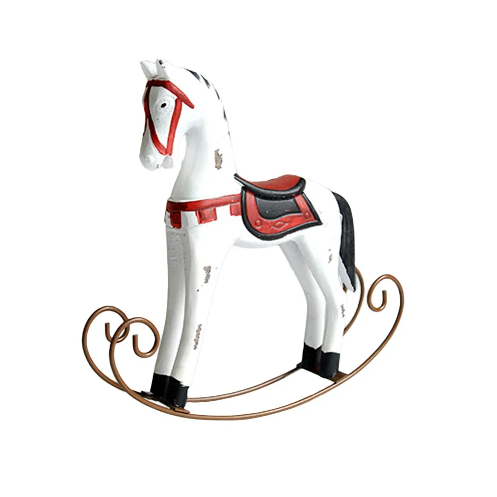 Nordic White Retro Wooden Horse Hand-Carved Rocking Desktop Decoration Living Room Christmas Festival Ornament Wooden Crafts