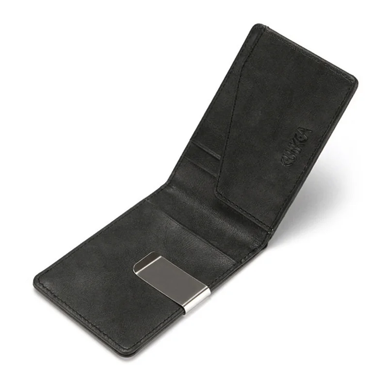 Modische Herren-Geldbörse aus PU-Leder, zweifach faltbar, mit Geldklammer, multifunktional, dünne Metallklammer, Kartenhalter – Detail 10