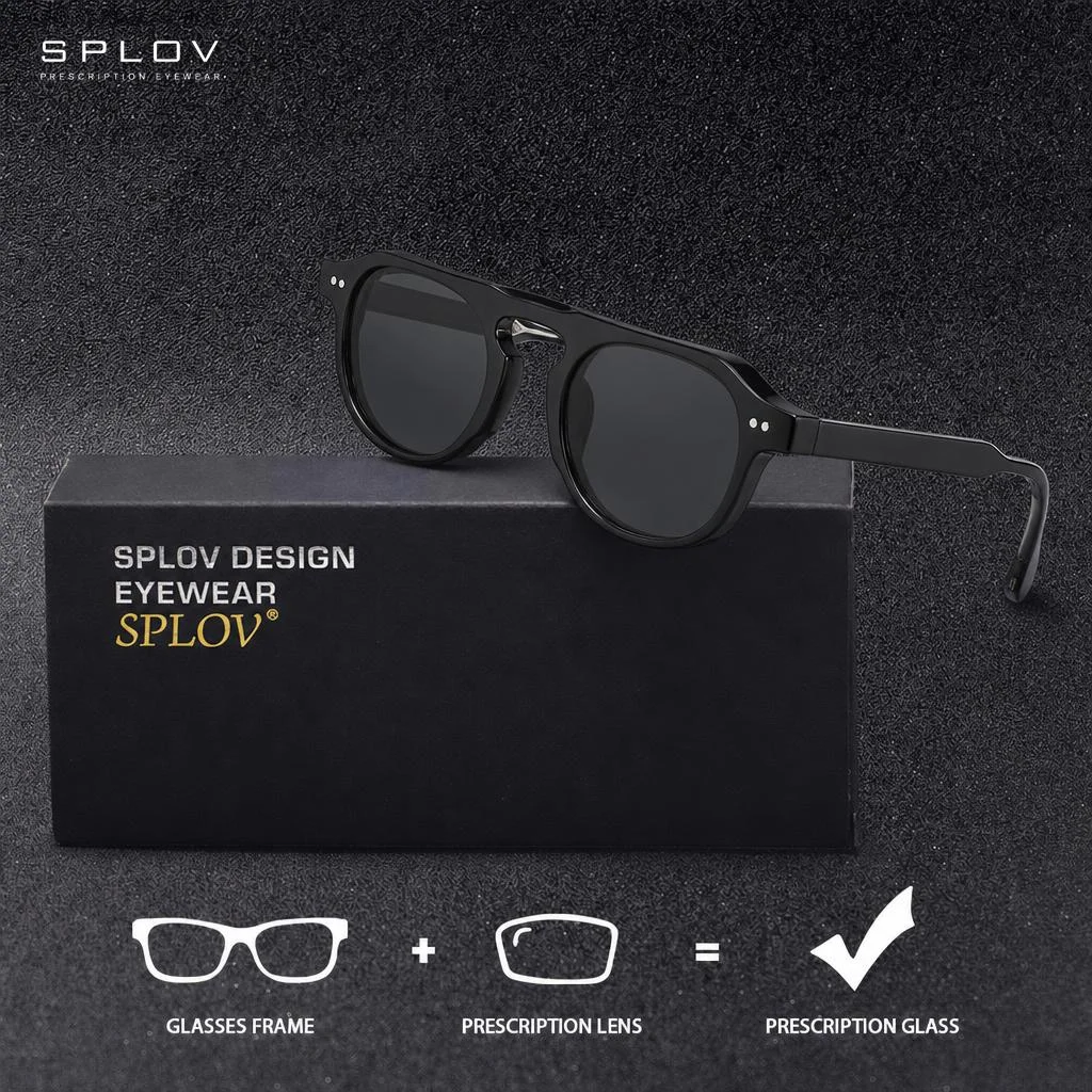 SPLOV Acetate Optical Glasses Frame Men Women, Round Prescription Eyeglasses Anti Blue Light Myopia Reading Lenses  Customizable