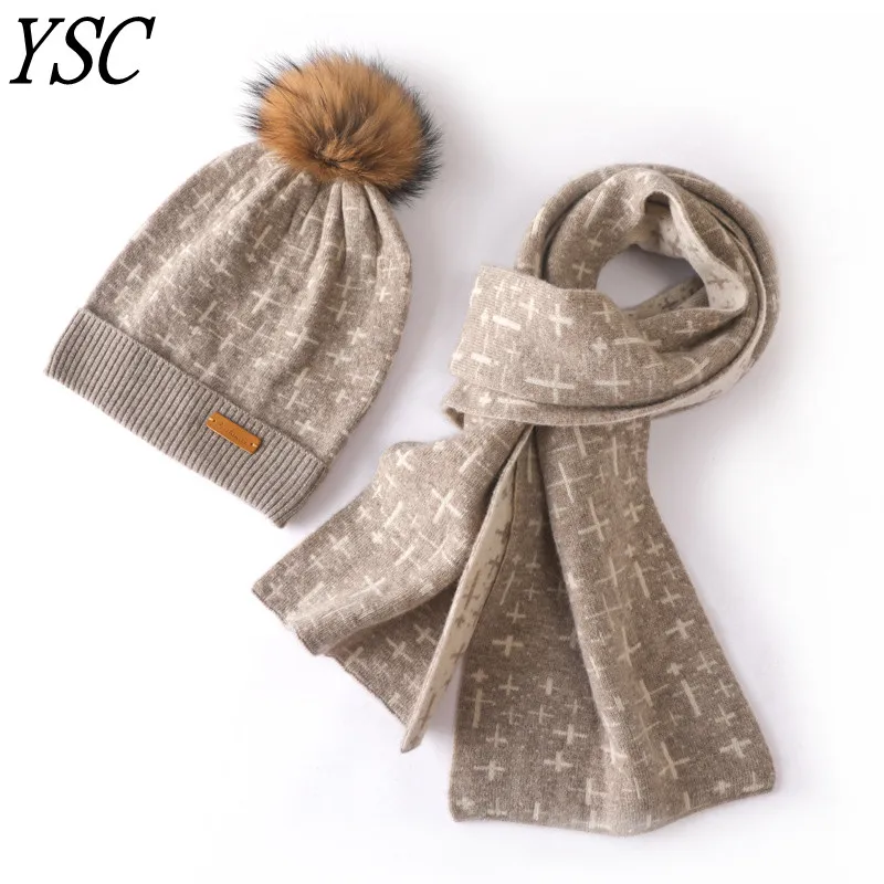 

2024 YSC Winter Hot Sales Knitted High quality Cashmere Scarves Cashmere Hat Cross jacquard decoration Warm&soft High elasticity