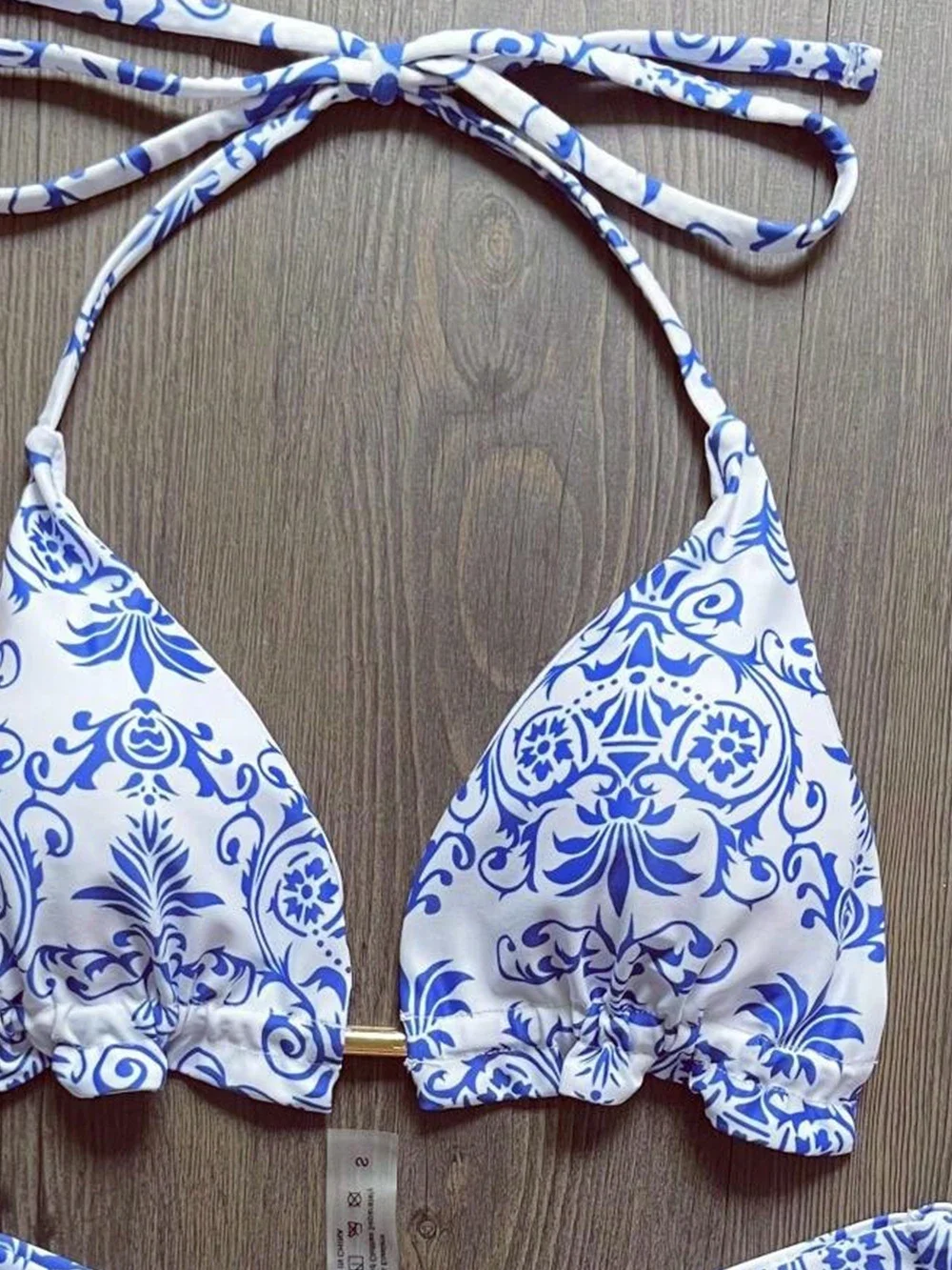 RUOTONSEPT Sexy Women Swimsuit Blue and White Print Bikini Set Triangle Bathing Suit Halter Swimwear Bandage Brazilian Biquinis