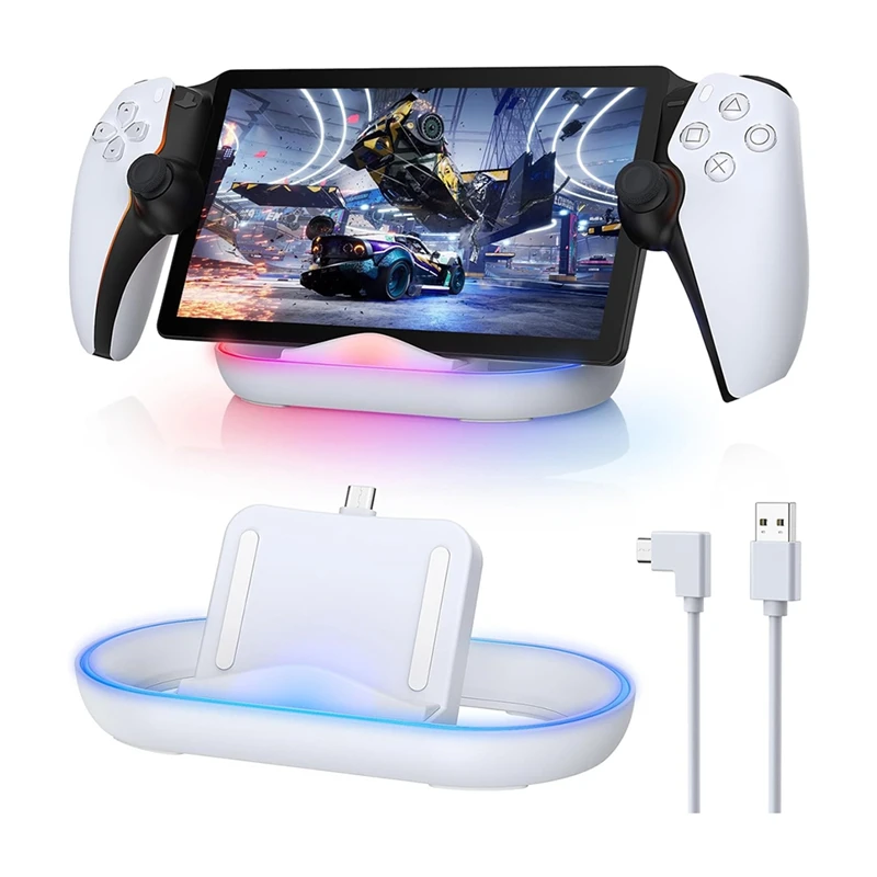 Charging Dock Station For Playstation Portal, Charger Stand For PS5 Portal With RGB Light And USB C Charging Cable Durable