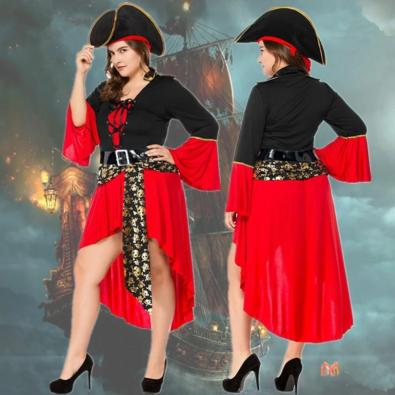 

Adult Halloween Cosplay Pirate Outfit Women's Tailored Skirt plus Size Performance Costume Carribean Lady Pirate Dress