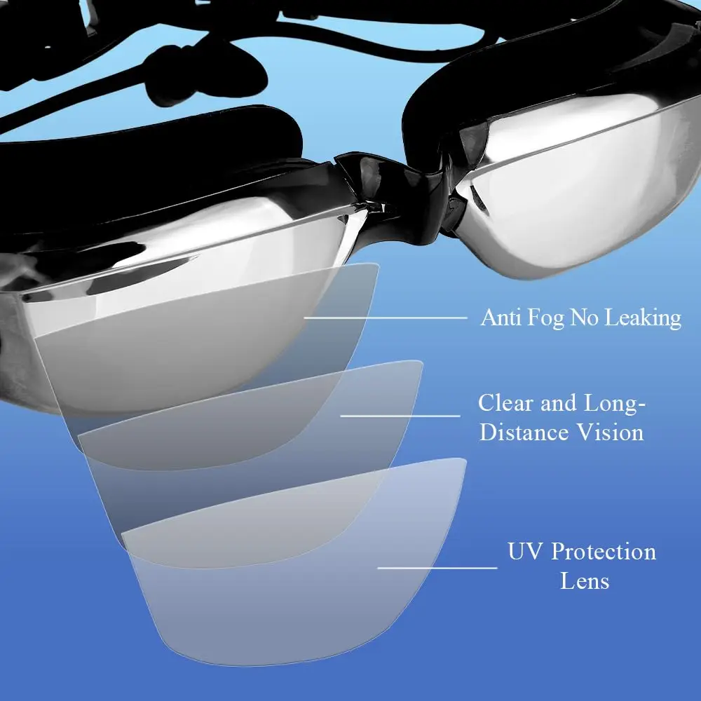 Swimming Goggles Adult Myopia Swimming Goggles One-piece Earplugs Electroplating Anti-fog High-definition Swimming Goggles