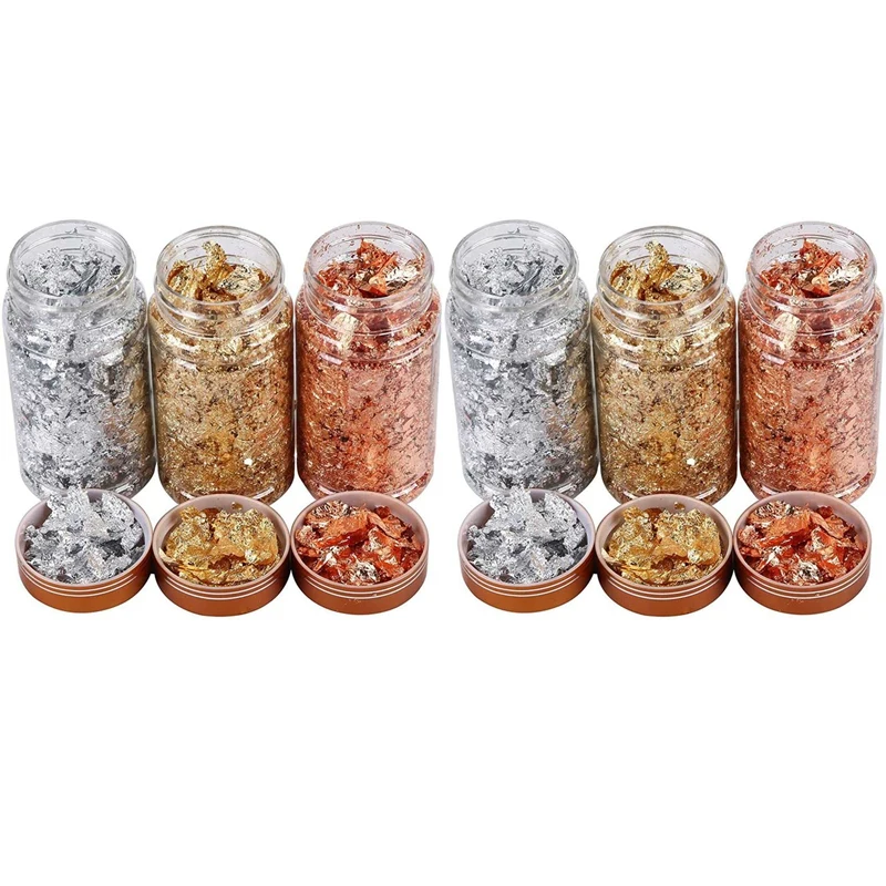 Gold Foil Flakes For Resin Tray Molds,6 Bottles Metallic Foil Flakes For Painting Arts And Crafts,Nail Art