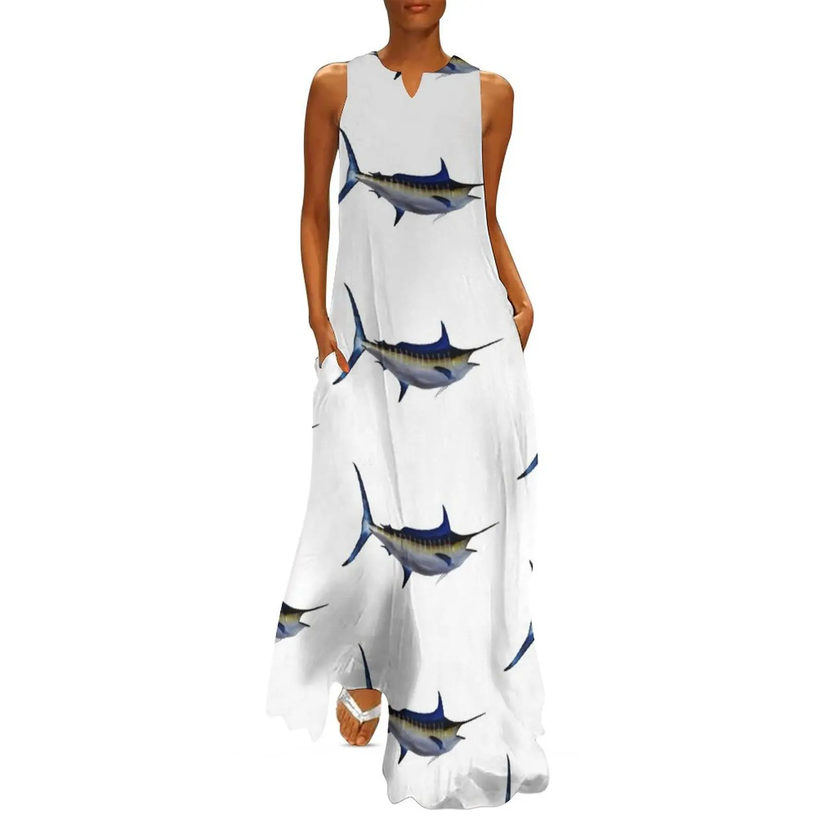 

Blue Marlin Fish Long Dress dresses summer evening dresses ladies elegant guest wedding dress Dress