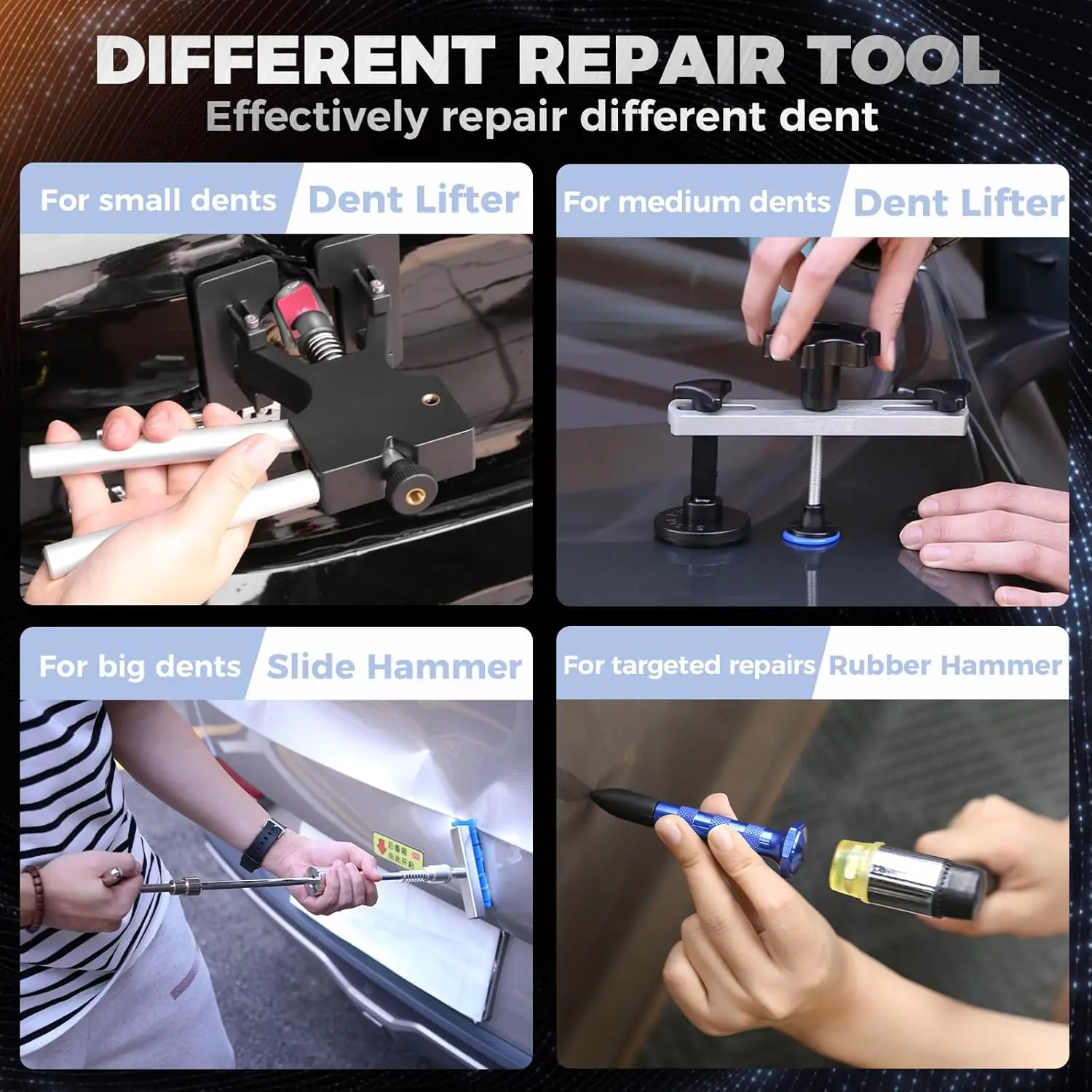 Lackloses Dellenentfernungsset mit Schiebehammer, Dellenheber und Stegzieher für Autos, Motorräder, Kühlschränke – kleine und große Dellen