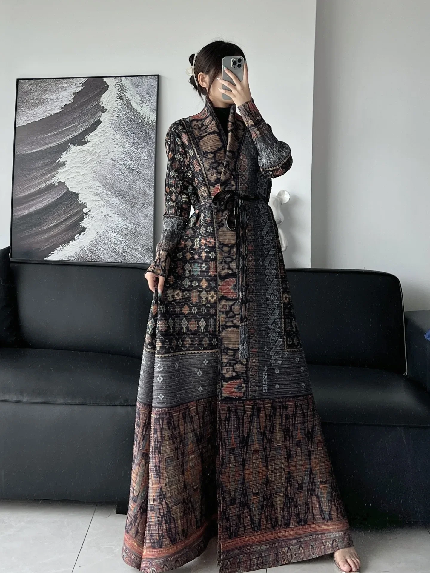 Pleats Robe Pleated 2024 Plus Size Printed Casual Airy Poncho Jacket Coat Coat Poncho Printed Plus Size Trench Coat