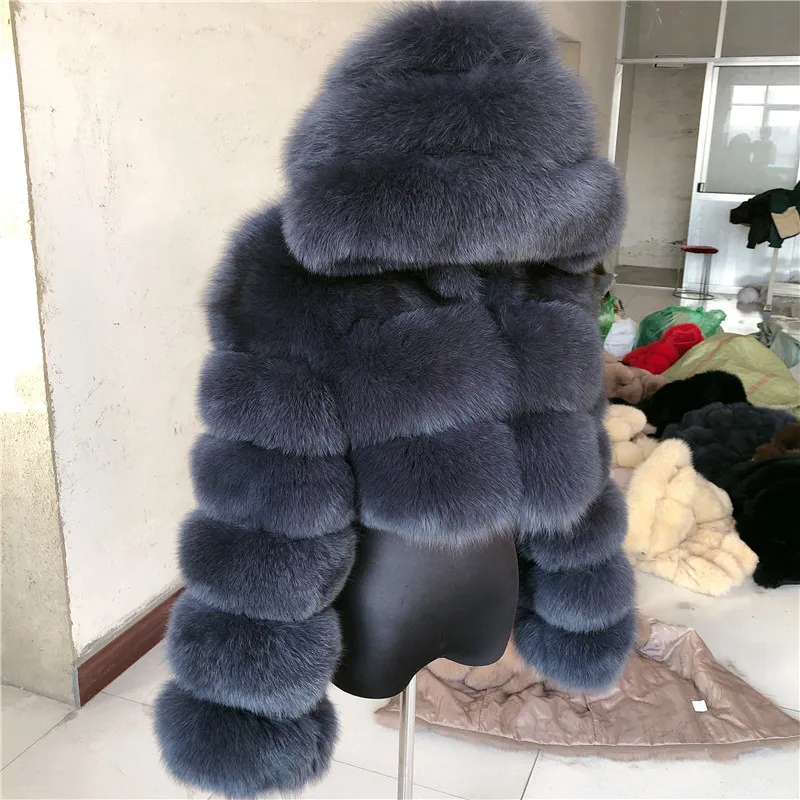 Natural fox fur hooded jacket new high street women winter fur jacket real fox fur natural raccoon fur 3 rows hooded fur coat